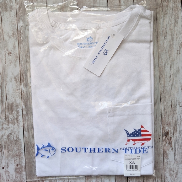 Southern Tide Hearts & Stripes Flag Skipjack Tee, White XS NWT 4th of July !!! - Picture 3 of 4